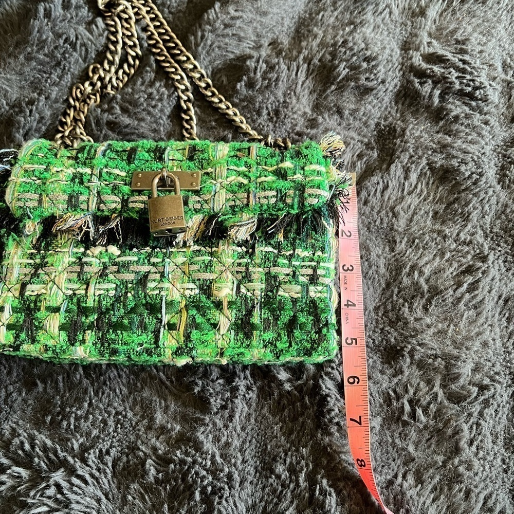 Kurt Geiger Mini Brixton Green Tweed Bag - Picture 7 of 9
